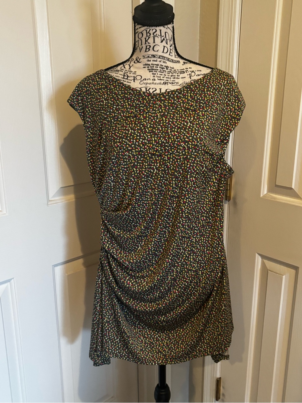 Chaus Black Mini Dress with Multicolor Dot Print